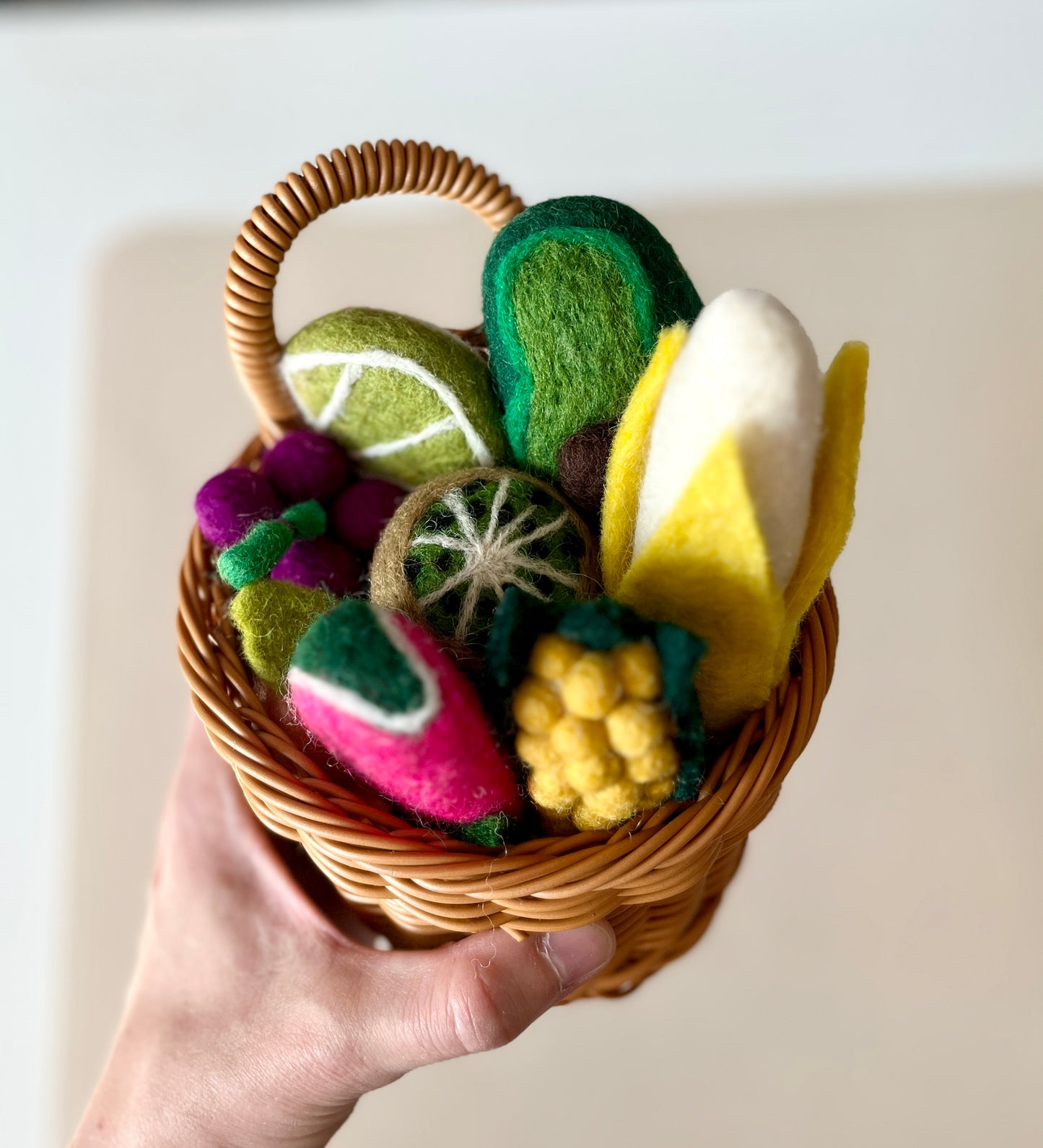 Basket of Felt Fruits and Veggies - 14 Pc Set