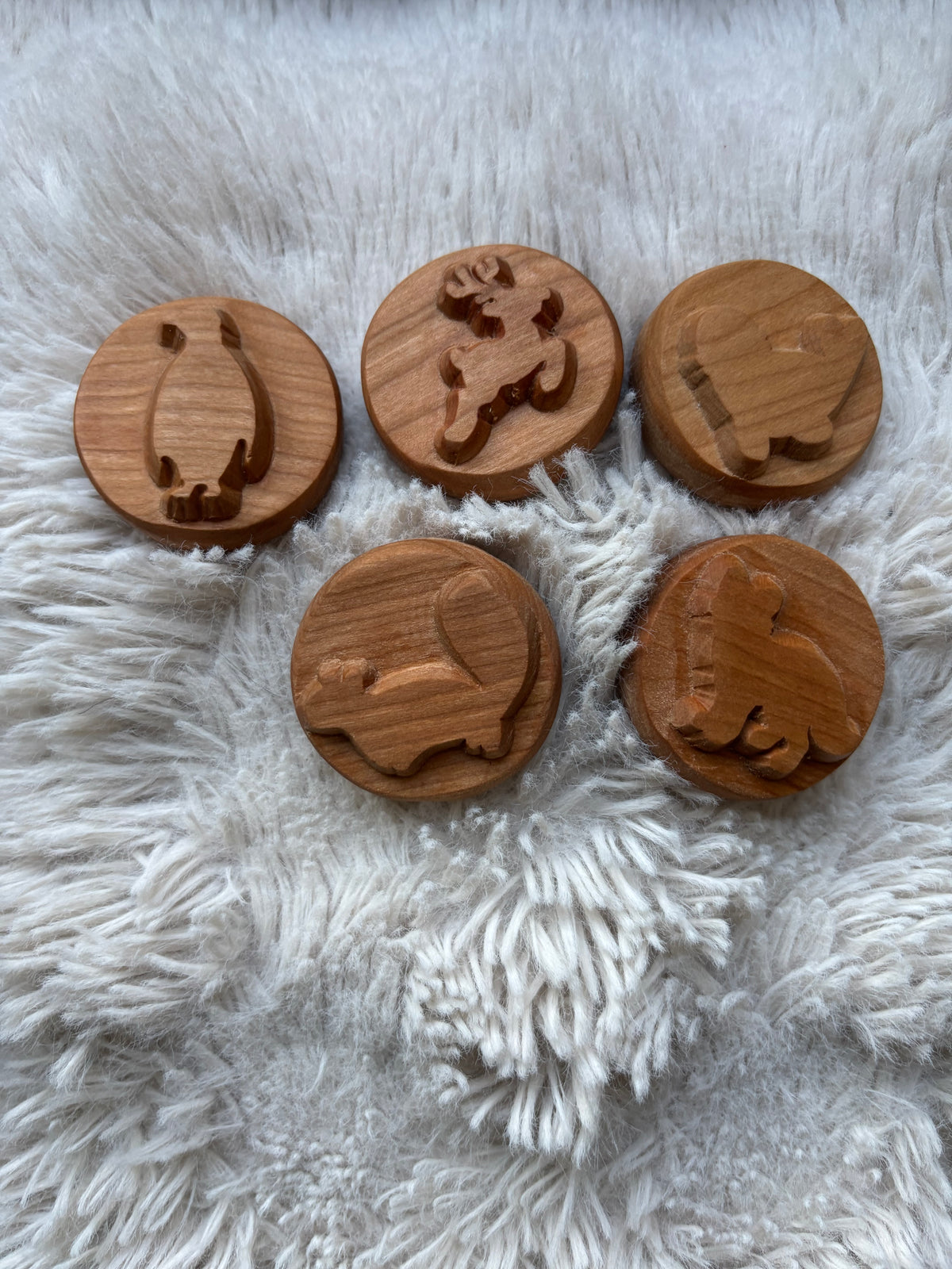 Ready to Ship, Playdough Stampers Winter Animals featuring handcrafted wooden stampers with carved winter animal shapes, designed as unique homeschool education resources and wood toys.