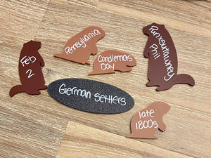 Little Dry Erasables - Groundhog Day featuring wooden groundhog-shaped pieces and an oval blackboard with handwritten historical notes, handcrafted homeschool educational resources.