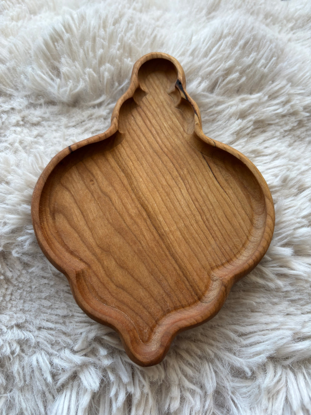 Ready to Ship, Christmas Ornament Tray crafted from smooth natural wood with shaped compartments, offering handcrafted homeschool education resources and a sensory filler wood tray.