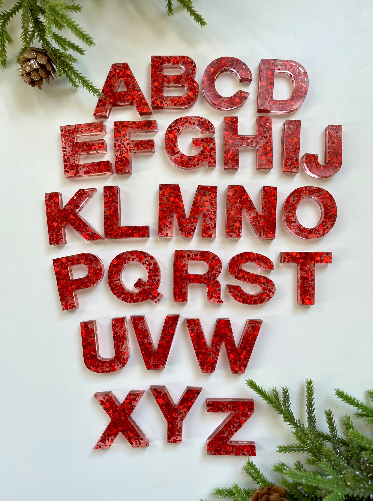 Christmas Glitter Resin Uppercase Alphabet (Red, Green, and Red & Green Mixed Sets Available) • Fits Resin Letter Flisat Insert