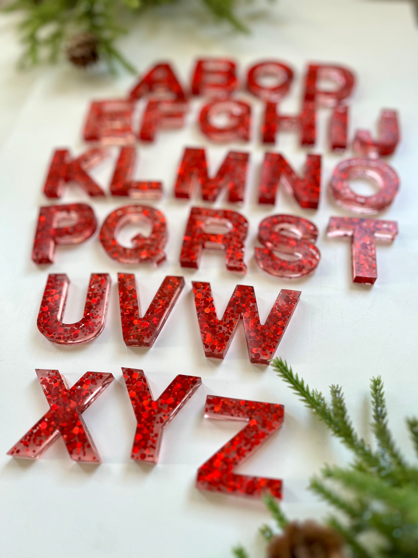 Christmas Glitter Resin Uppercase Alphabet (Red, Green, and Red & Green Mixed Sets Available) • Fits Resin Letter Flisat Insert