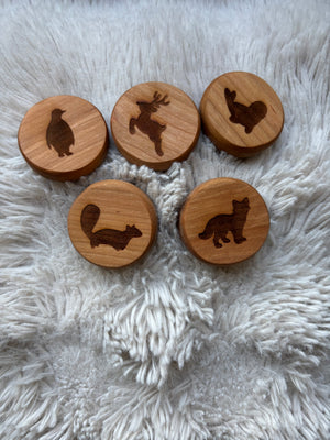 Ready to Ship, Playdough Stampers Winter Animals featuring handcrafted wooden stampers with winter animal silhouettes, designed as unique homeschool educational resources and wood toys.