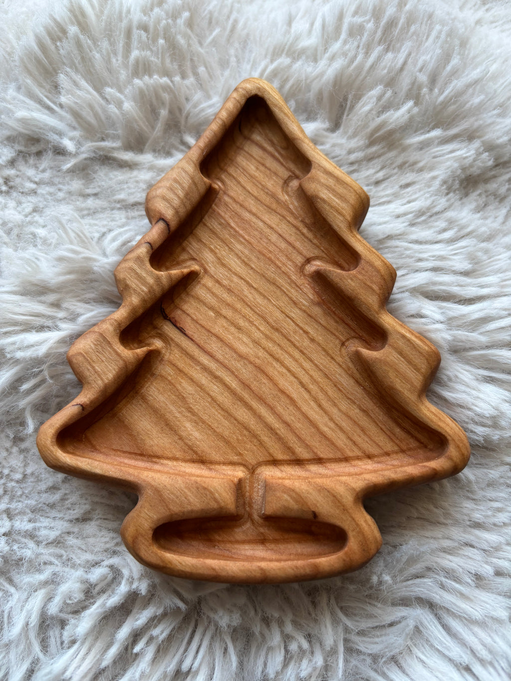 Ready to Ship, Tree Mini Tray carved from smooth natural wood with segmented compartments in a tree shape, handcrafted homeschool educational resources and sensory filler wood tray.