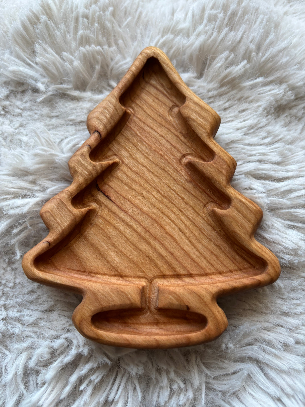 Ready to Ship, Tree Mini Tray carved from smooth natural wood with segmented compartments in a tree shape, handcrafted homeschool educational resources and sensory filler wood tray.