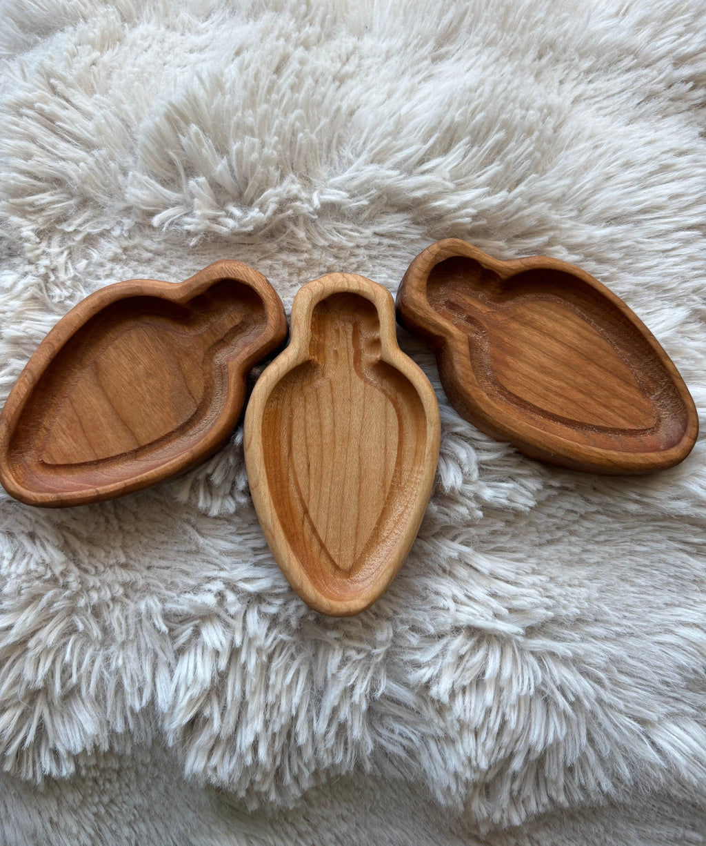 Ready to Ship, Light Bulb Trays carved from smooth natural wood with shaped compartments, designed as handcrafted homeschool educational resources and sensory filler wood trays.