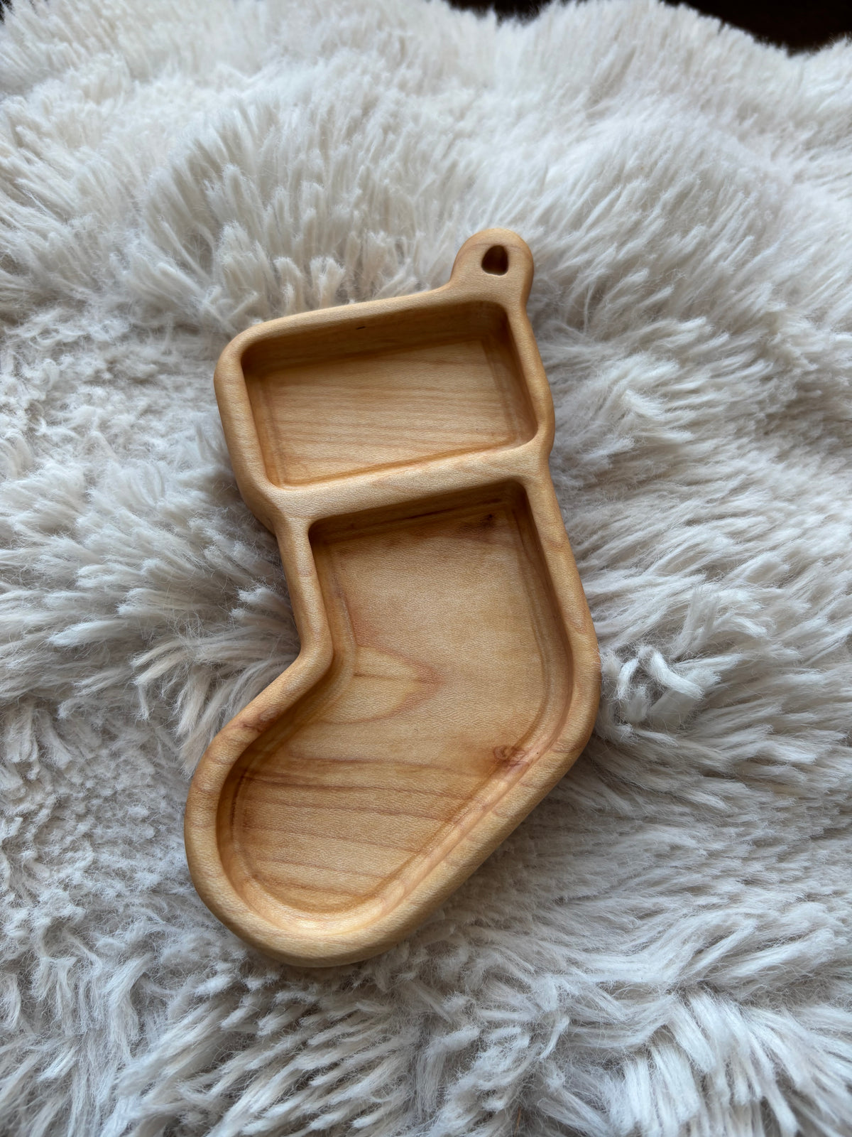 Ready to Ship, Stocking Tray Mini carved from natural wood with multiple compartments, handcrafted homeschool educational resources and sensory filler wood tray.