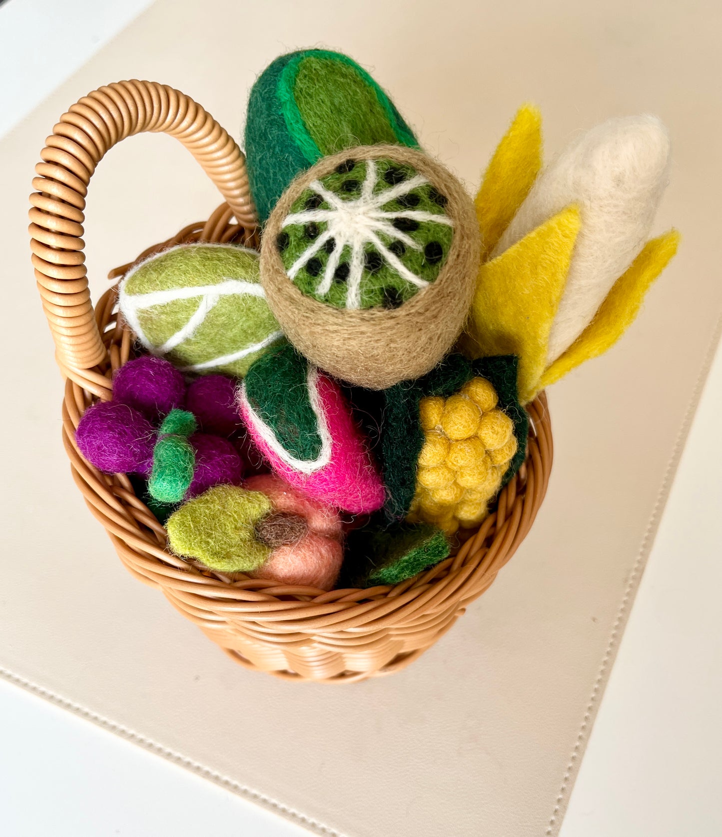 Basket of Felt Fruits and Veggies - 14 Pc Set