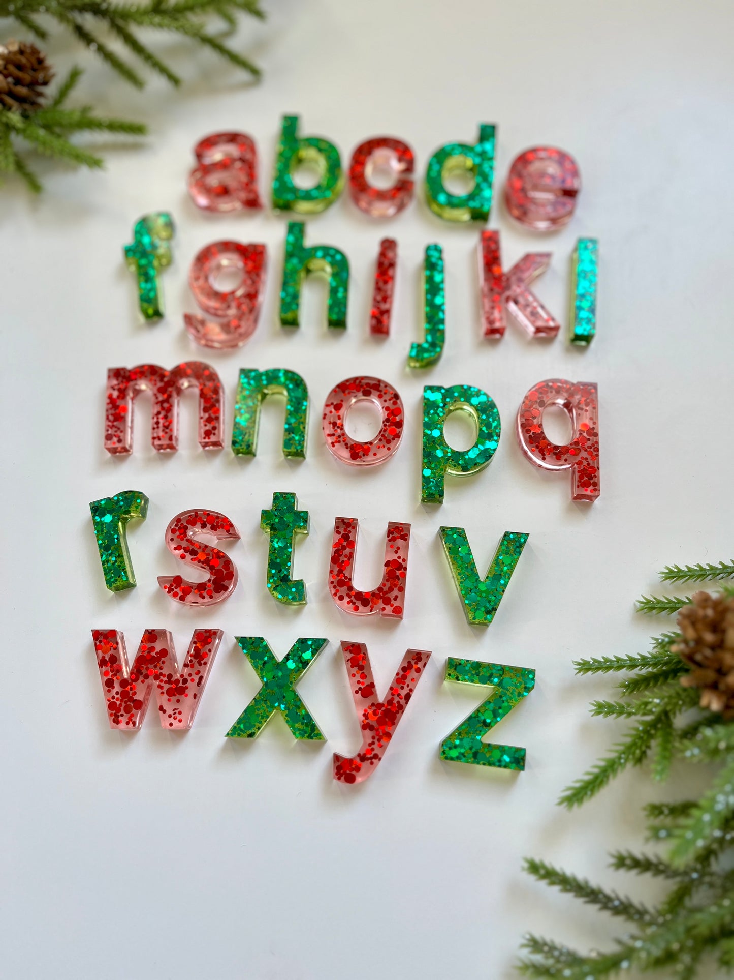 Christmas Glitter Resin Lowercase Alphabet • Fits Resin Letter Flisat Insert