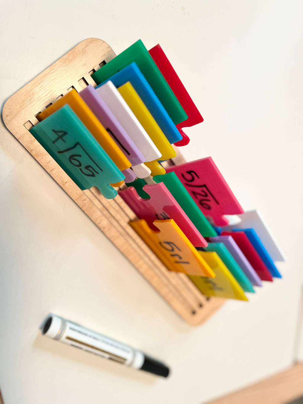 Little Dry Erasables - 2 Part Puzzles featuring colorful handmade puzzle pieces with math problems and answers, designed as unique handcrafted homeschool education resources.