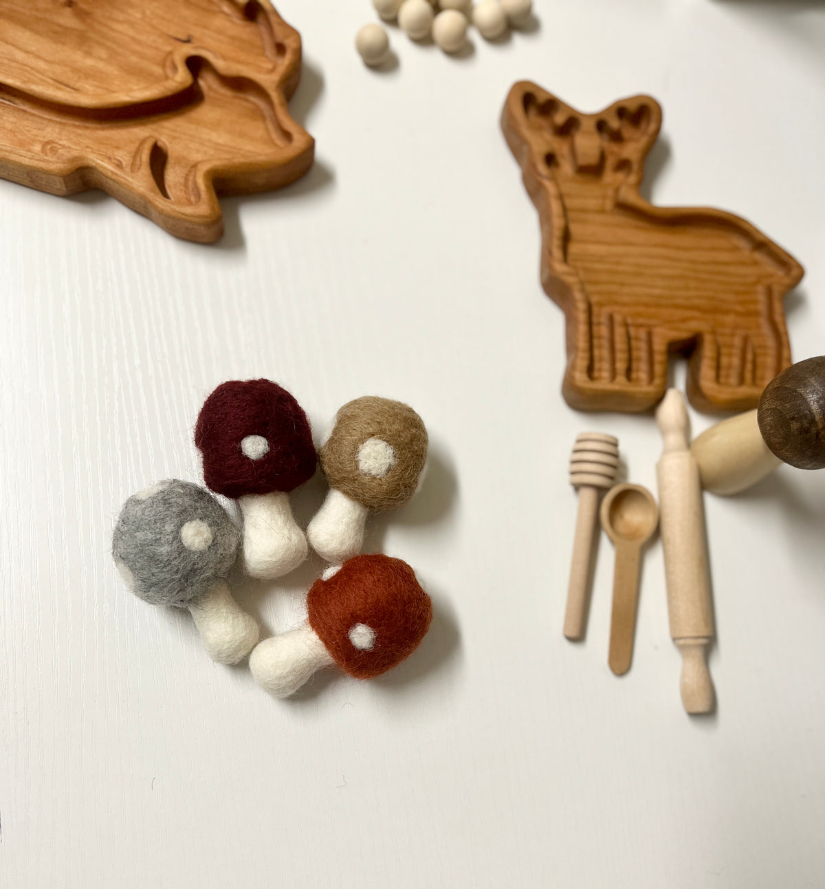 Autumn Toadstool Mushrooms Felt Toy Set of 4