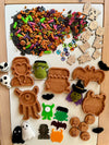 Mini Monster Mash Wooden Plates / Sensory Tray | Frankenstein, Furry Monster, One Eyed Monster, Dracula / Vampire, Bat