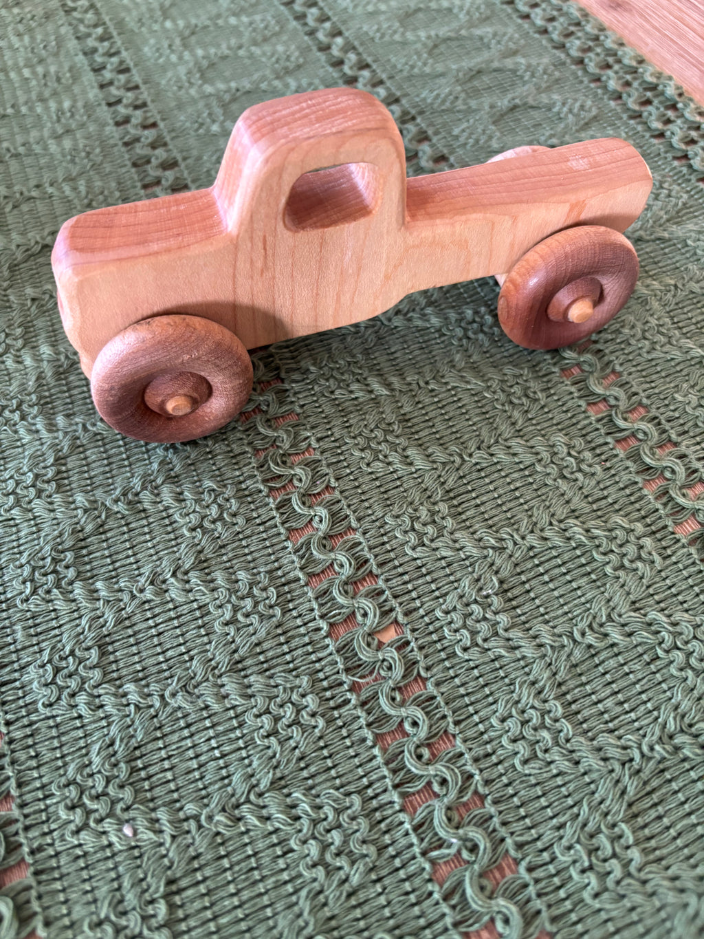 Ready to Ship, Push Cars, 10 Colours / Styles showcasing a smooth natural wood handcrafted toy truck with rounded wheels, perfect as unique homeschool educational resources and wood toys.