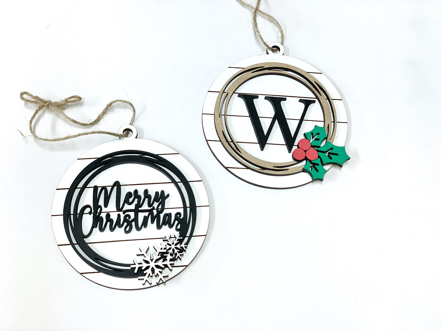 Farmhouse Merry Christmas & Initial Ornaments